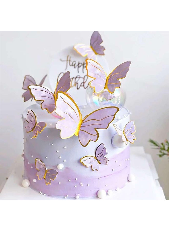 GIFT 11 Pcs Purple Butterfly Cake Toppers Decorations, Mounted Cupcake Decorations, Happy Birthday Metallic Gold Decorations, Butterfly Party Supplies for Decorating Girls Birthdays - Image 1